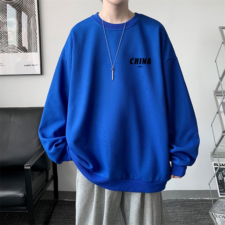 华夫格卫衣圆领卫衣男大码长袖t恤男外套HW76248-P30加绒款-P40,男装卫衣,电商A040