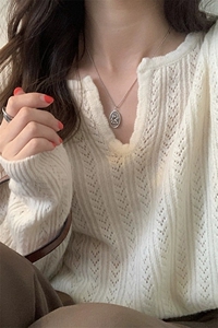 时尚百搭女士秋季新款简约V领针织衫 长袖修身显瘦毛衣外套图片
