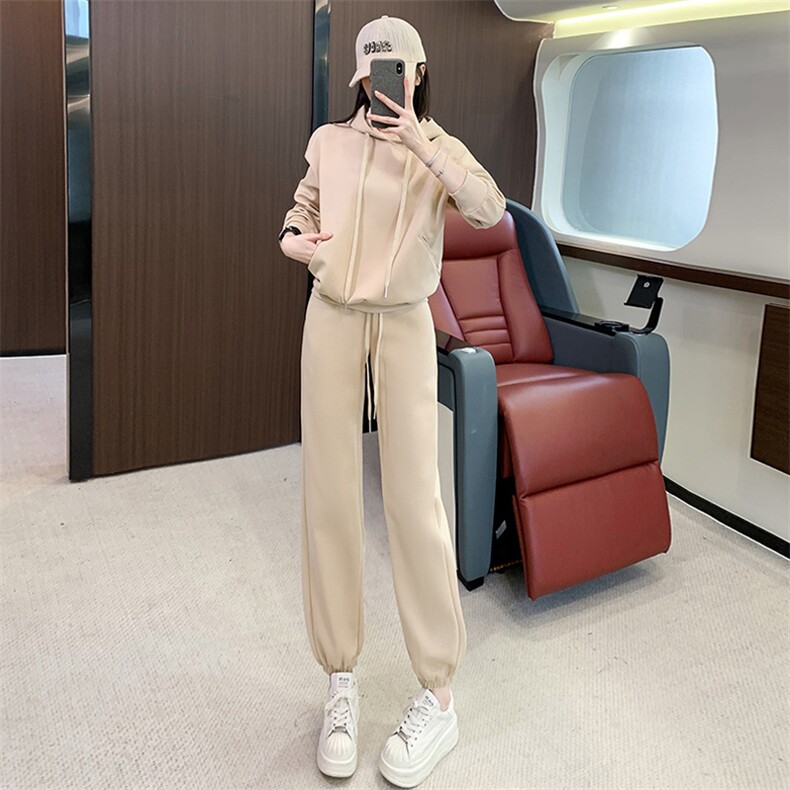 女春秋韩版时尚洋气潮牌连帽卫衣跑步套装,女装套装/套裙,江南