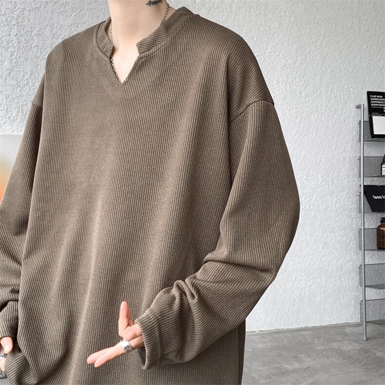 8XL-M长袖打底衫T恤V领针织体恤麦穗条卫衣加肥加大码TX3102特P35,男装T恤,电商B238