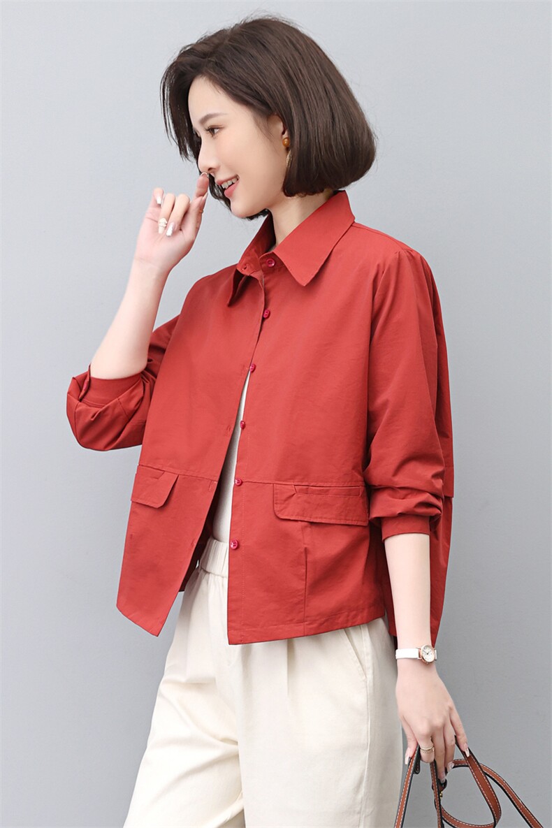 纯棉衬衫外套女长袖2023新款春秋妈妈洋气休闲宽松短款开衫薄上衣,女装短外套,涵誉