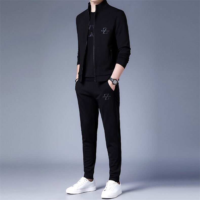 秋季2023年新款男士长袖长裤修身休闲时尚卫衣三件套装,男装休闲套装,电商B360