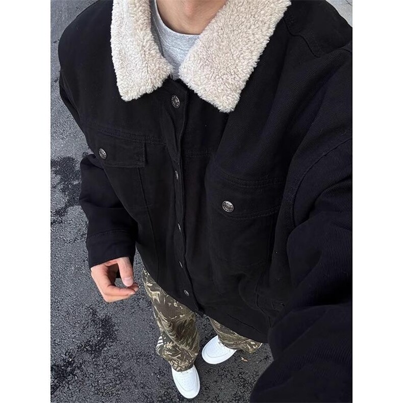 现货加绒牛仔棉服男冬季棉衣外套羊羔绒翻领夹克毛领MY1089-P110图片