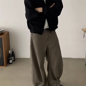 美式复古美拉德棕色弯刀牛仔裤男女直筒阔腿长裤K9004-P58网络图图片