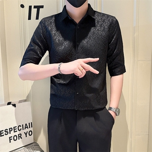 店主风社会小伙男纯色七分袖衬衫男日常衬衣301A-1/CS562/P55图片