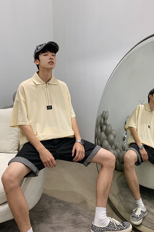 19夏装港风新款ins潮流拼色宽松polo衫韩版个性短袖T恤PL01/,男装Polo衫,电商D202