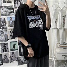 夏季男士短袖T恤宽松潮牌印花ins百搭学生休闲五分袖体恤TX59-P26，男装T恤，星座1008-1
