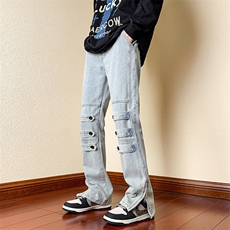 B221美式ins高街小众情侣男女个性拉链牛仔裤LK23018-P65控88，男装牛仔裤，电商B221