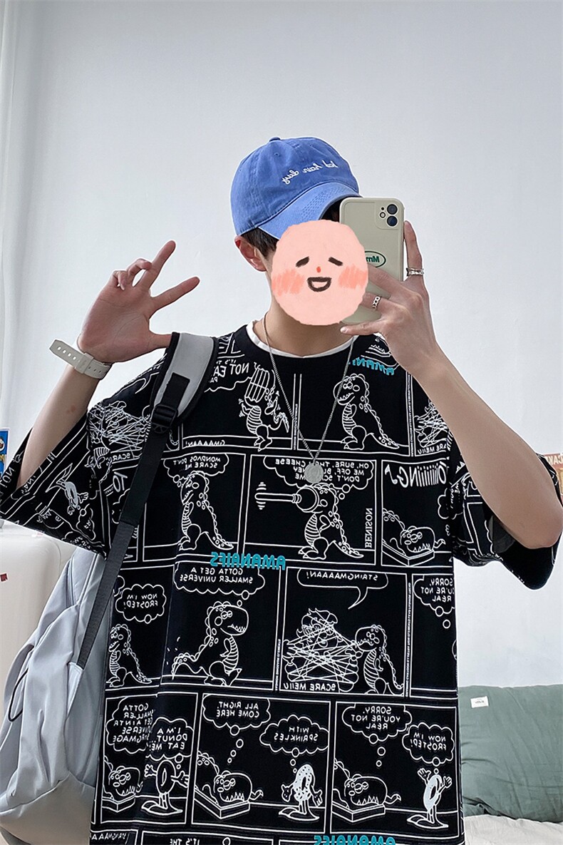 2023夏季新品港风潮牌卡通印花T恤纯百搭男女1455-P38控价58,男装T恤,电商A441-1