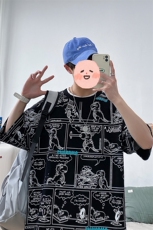 2023夏季新品港风潮牌卡通印花T恤纯百搭男女1455-P38控价58，男装T恤，电商A441-1