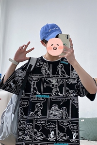 2023夏季新品港风潮牌卡通印花T恤纯百搭男女 1455-P38 控价58图片
