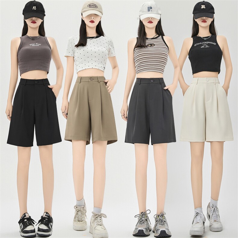 西装短裤女夏季薄款2024新款小个子休闲a字中裤五分裤子垂感，女装短裤/热裤，梦白服饰厂