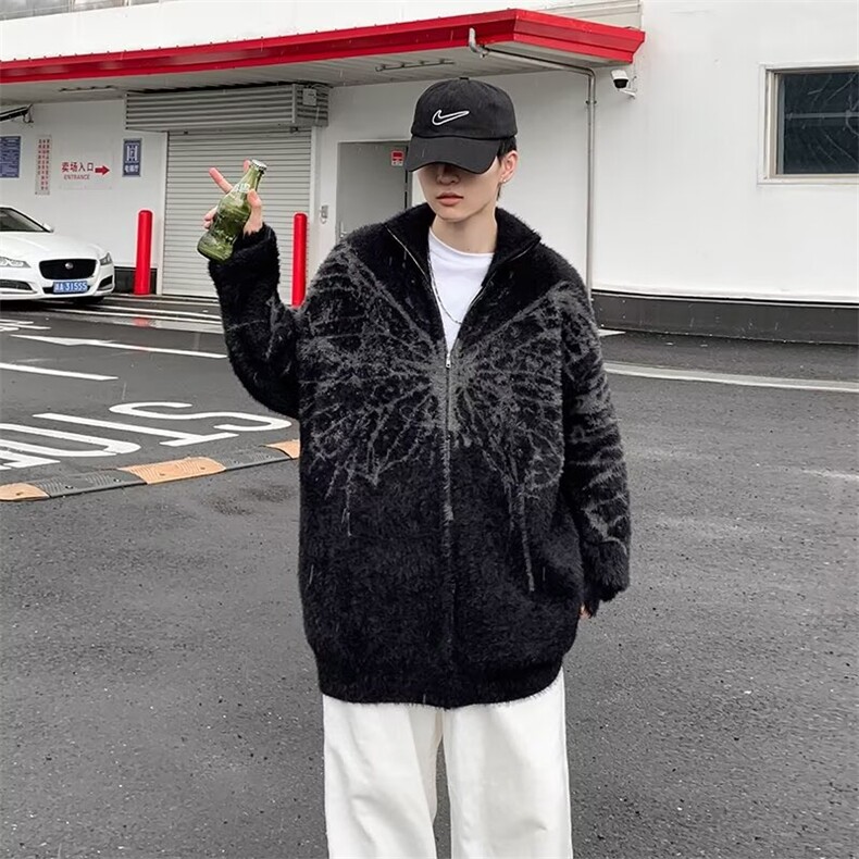 美式蝴蝶毛衣男秋冬潮牌慵懒设计感针织开衫拉链连帽外套M2401,男装针织衫/毛衣,星座1116A-1（原606A）