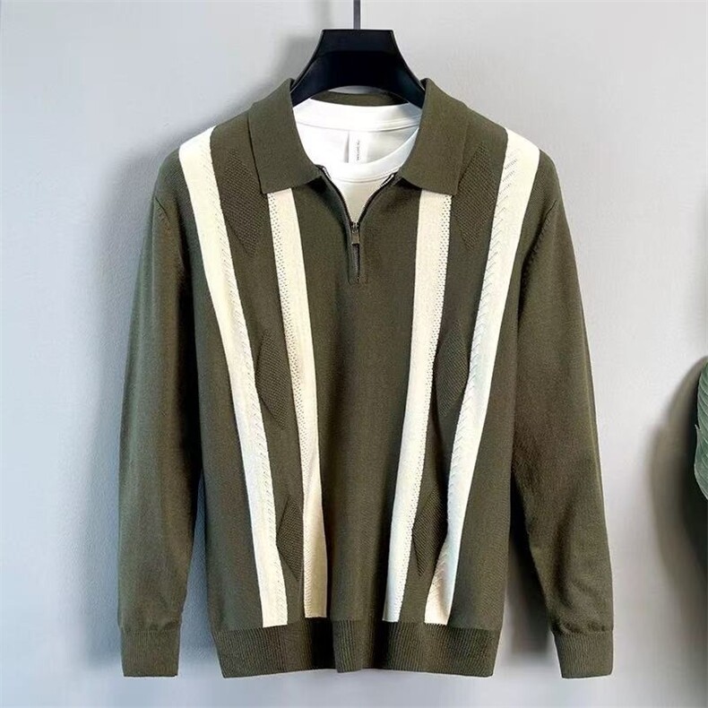 男装时尚翻领上衣针织衫男竖条纹拼色轻熟男polo衫长袖MY9205P55，男装针织衫/毛衣，星座1013-5