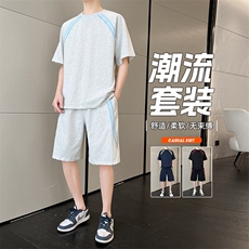 休闲运动套装男士夏季薄款拼色短袖t恤短裤酷帅两件套搭配男装潮，男装休闲套装，星座1206（原A206）