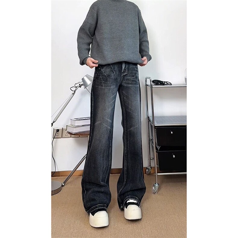 春季美式ins高街hiphop重工艺水洗直筒牛仔裤货号K2593P55,男装牛仔裤,电商A063