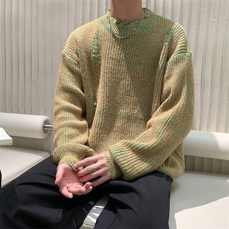 潮牌设计感纯色破洞毛衣男女街头痞帅青少年情侣针织衫HY447-p48图片