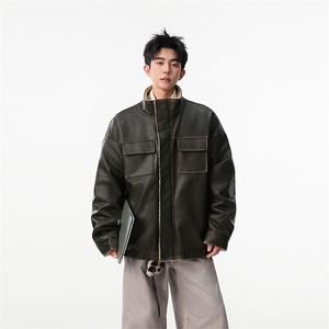 现货数据款冬季新款做旧擦色皮毛一体棉衣218-7-M111-P125-控188图片