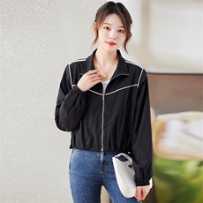 《现货新品》三条杠抽绳拼接时尚休闲短外套，女装短外套，天丽