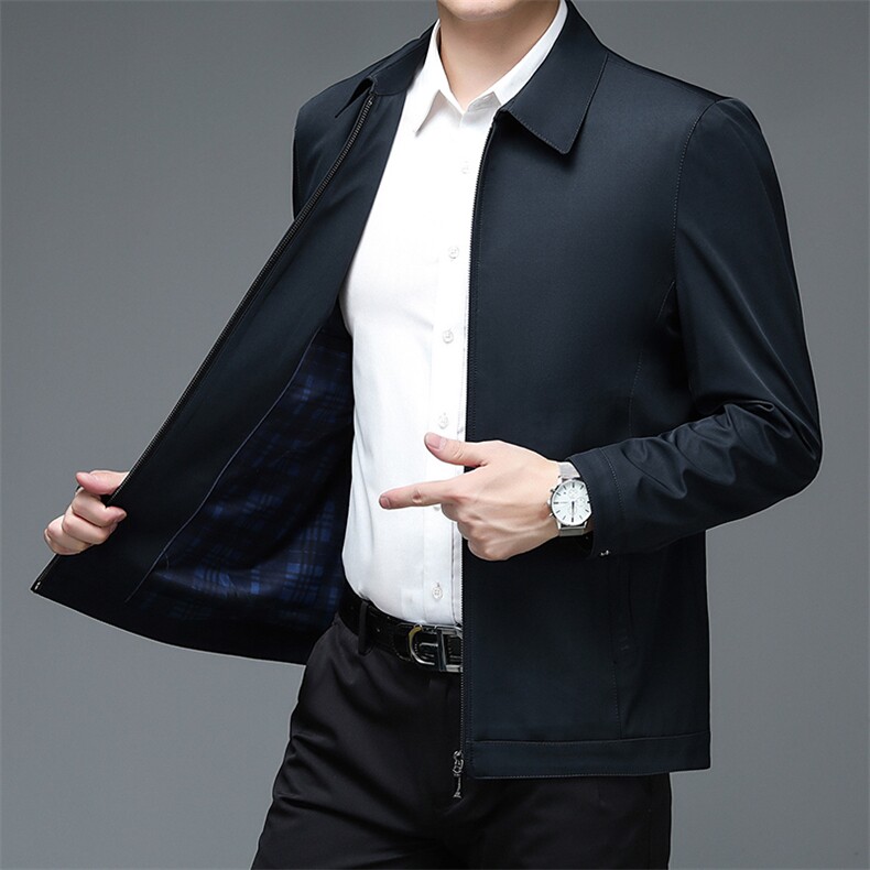 夹克男2024春秋薄款中年商务休闲外套中老年大码翻领带拉链爸爸装,男装夹克,钱塘6003（原4033）