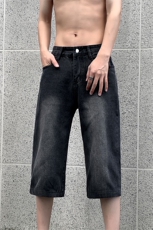 现货夏季复古水洗渐变牛仔七分裤宽松直筒短裤男K068-P45控68，男装牛仔裤，星座205