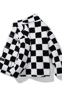 1白底冬季情侣羊羔毛棉衣男棉服棋盘格宽松棉衣外套男MY7535P135图片