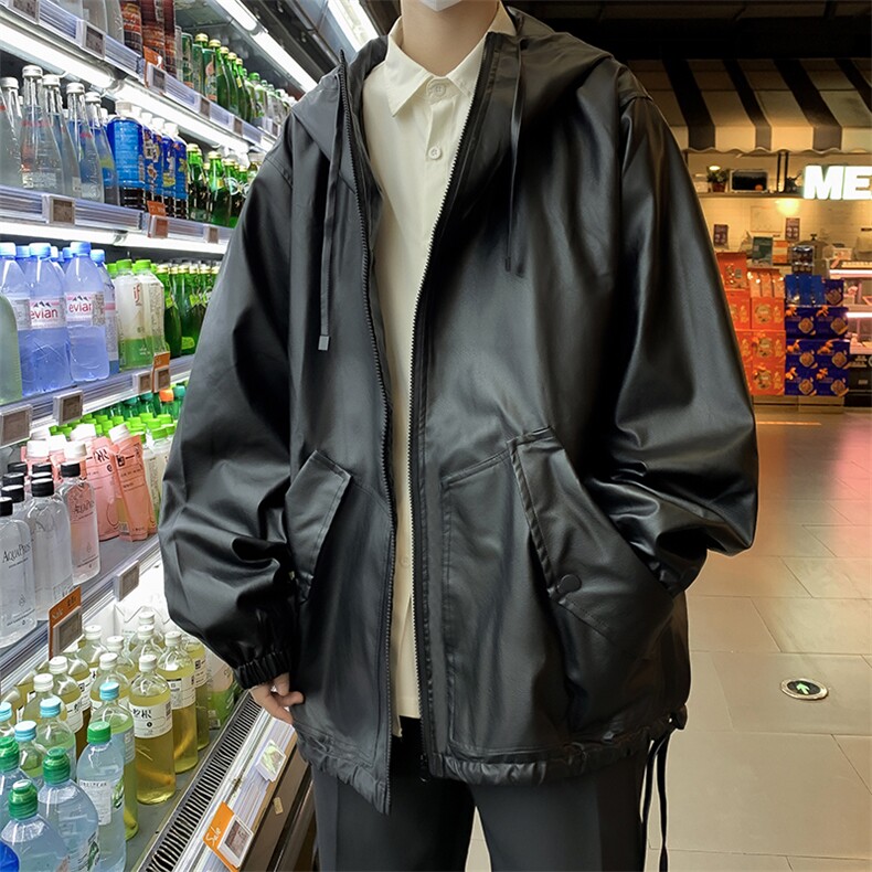 秋季美式街头机车风男款连帽皮衣情侣上衣潮牌夹克外套JK072-P76,男装夹克,星座308B-2