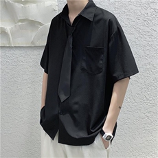 配领带夏季薄款短袖衬衫男港风宽松班服DK学院风衬衣C318-P30，男装T恤，电商D202
