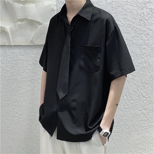 配领带 夏季薄款短袖衬衫男 港风宽松班服DK学院风衬衣C318-P30图片