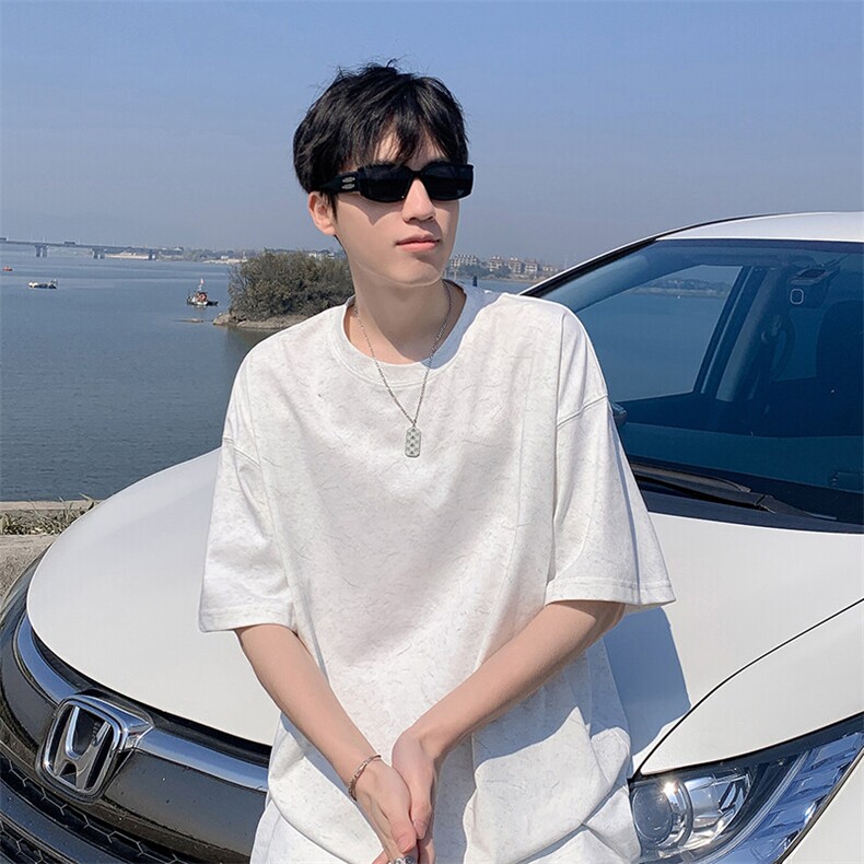得物抖音品质二开240克重磅宽松纯棉美式扎染做旧工艺短袖T恤图片
