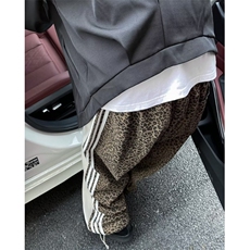 美式高街休闲裤男女豹纹拼接拼色帅2024秋冬ins宽松长裤K5858-P43，男装休闲裤，星座412-3