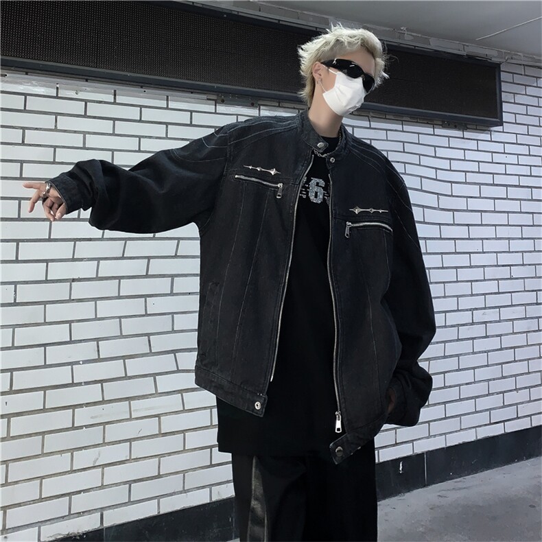 高街设计感炸街牛仔外套男秋季复古宽松工装夹克上衣JK01224-P78,男装夹克,星座308B-1