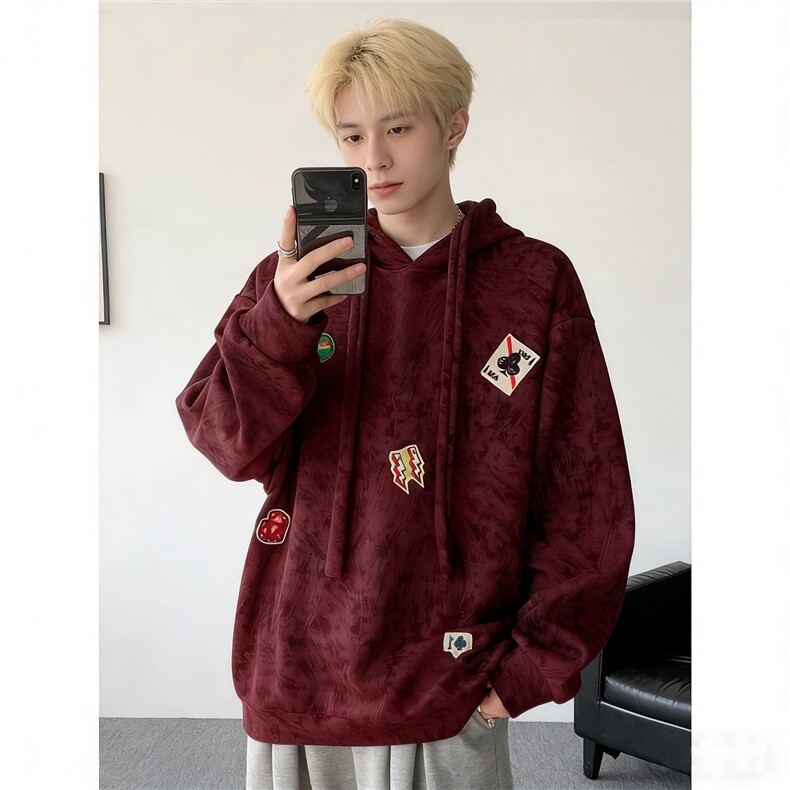 WY10203-特P45加绒特P50美式重磅刺绣贴标连帽卫衣大码上衣男,男装卫衣,电商A059