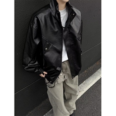 痞帅柔软羊皮纹男士PU皮衣休闲机车宽松皮夹克秋冬款外套PM052，男装夹克，星座1116A-1（原606A）
