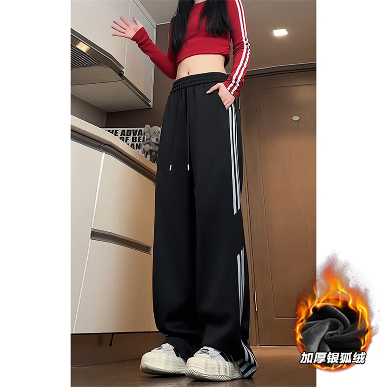 360g重磅宽松拼接舒适银狐绒三条杠休闲裤男K5600J加绒-特P38控78图片