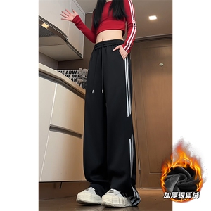 360g重磅宽松拼接舒适银狐绒三条杠休闲裤男K5600J加绒-特P38控78图片