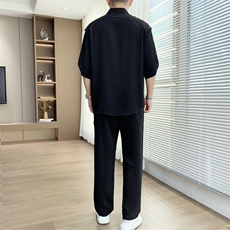 夏季凉感冰丝短袖衬衫长裤套装休闲透气时尚两件套，男装T恤，星座1206（原A206）