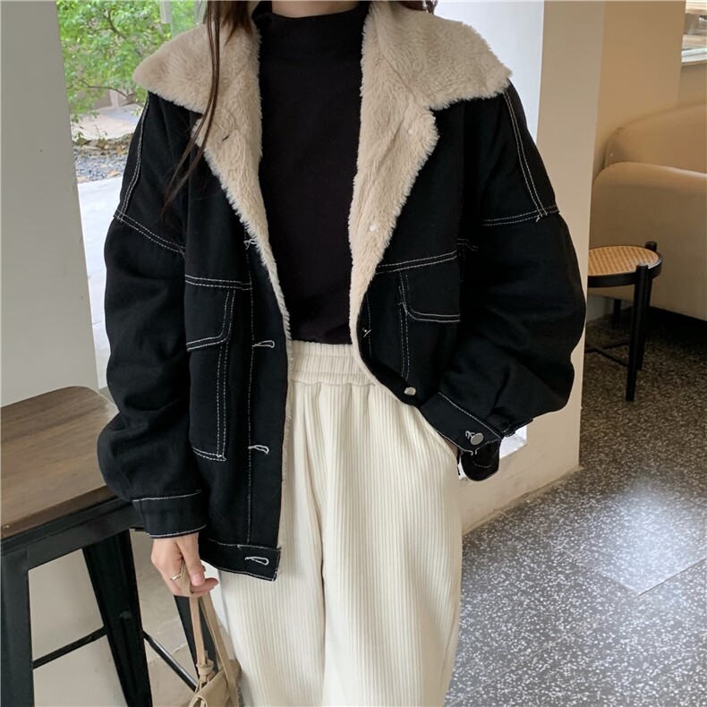 A202-P100翻领牛仔外套秋冬宽松休闲工装棉服ins港风加绒加厚,男装工装外套,星座911