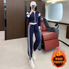 女秋季新款盐系拼接开衫外套休闲卫裤两件套，女装套装/套裙，江南