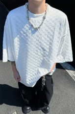 8XL-M特大码短袖男夏季港风棋盘格子T恤冰丝半截五分袖DX323P35，男装T恤，电商D206-1