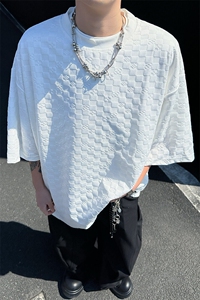8XL-M 特大码短袖男夏季港风棋盘格子T恤冰丝半截五分袖DX323P35图片