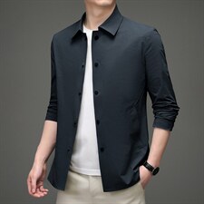 中长款百搭纯色长袖时尚口袋2023春秋季新款男装中年男士风衣外套，男装风衣，电商B212（原钱塘6029）
