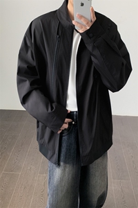 JK2608/P65春装新款现货立领夹克男多拉链宽松潮流大码外套上衣图片
