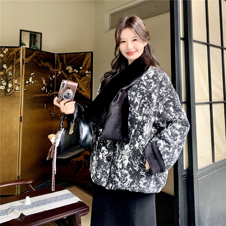 文艺范复古围巾款丝绒拼接羽绒服女冬季2025新款90白鸭绒保暖外套,女装羽绒服,慧尚2-185