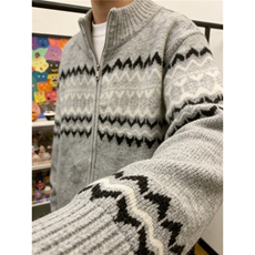 秋冬松弛氛围感麻花纹菱格针织衫美式复古宽松休闲毛衣MY9824，男装针织衫/毛衣，星座208-5