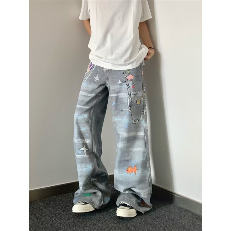 AK1810-P60港风嘻哈ins潮高街百搭痞帅个性牛仔裤,男装牛仔裤,星座617A-2