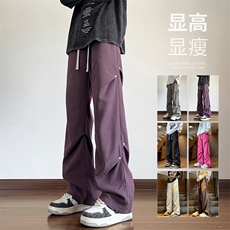 秋季桃皮绒裤子Q2485-TP2539雪花绒打褶休闲设计感直筒裤男，男装休闲裤，电商A102