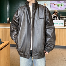 现货PU皮复古做旧金属铆钉装饰大码加棉棉衣男225-2-Y210-P150，男装棉衣，星座225-2