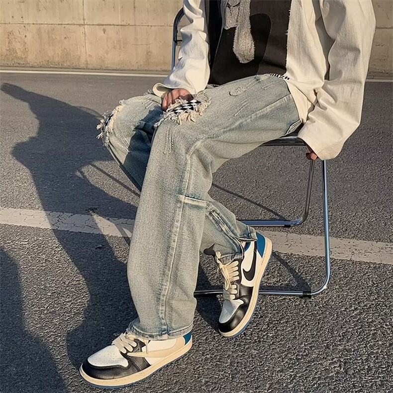 欧美高街hiphop做旧牛仔裤男破洞补丁痞帅修身裤子ins潮N3278-p45,男装牛仔裤,星座1008