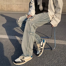 欧美高街hiphop做旧牛仔裤男破洞补丁痞帅修身裤子ins潮N3278-p45，男装牛仔裤，星座1008